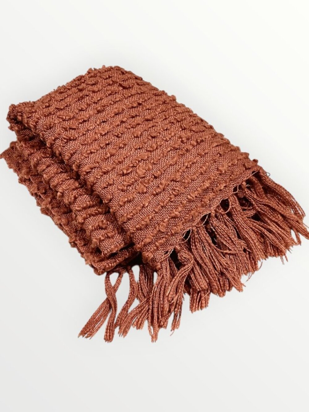 Artisan NY Home Throw Blanket Fringe Chunky Texture Weave Burnt Orange 50inX60in - Picture 4 of 8